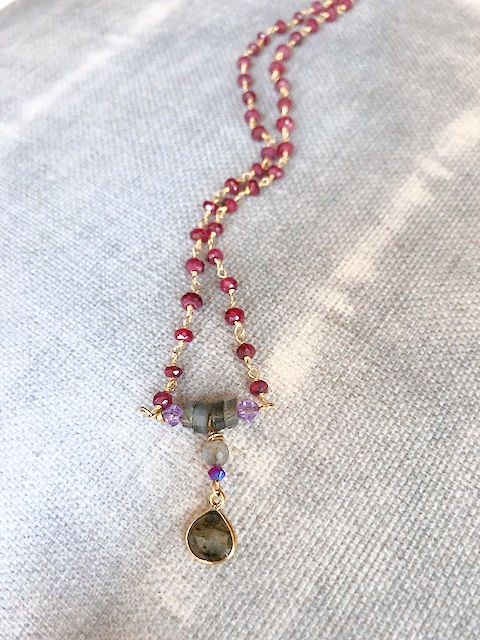 An Austrian Crystal, Labradorite, Ruby Chain Necklace